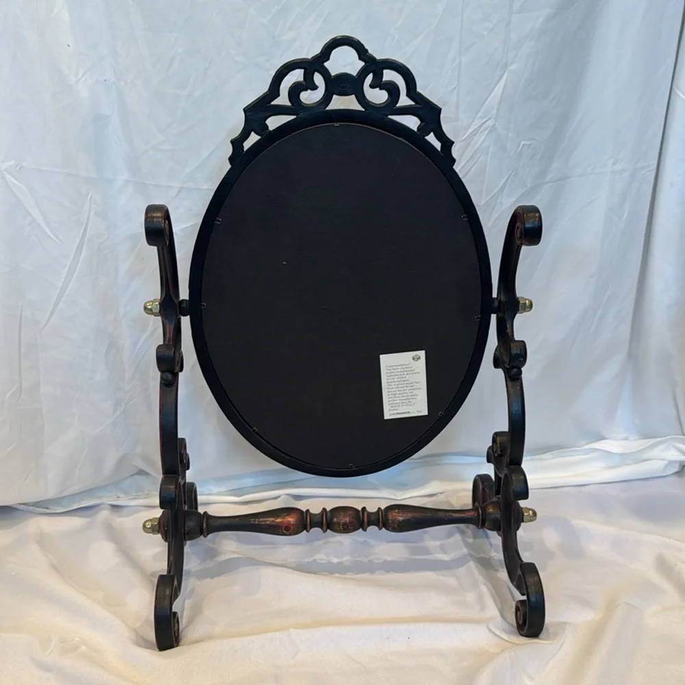 Elegant Black Oval Large Table Top Vanity Mirror by Euromarchi - Made in Italy - Picture 3 of 9